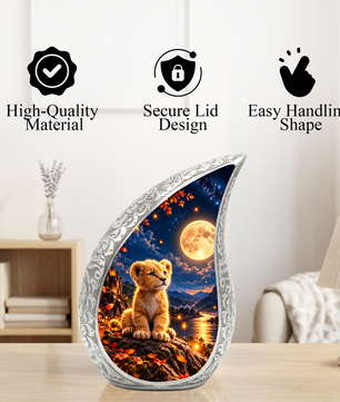 Kitten Urn for Ashes, Cat Cremation Urn with Moonlit Artwork for human Ashes