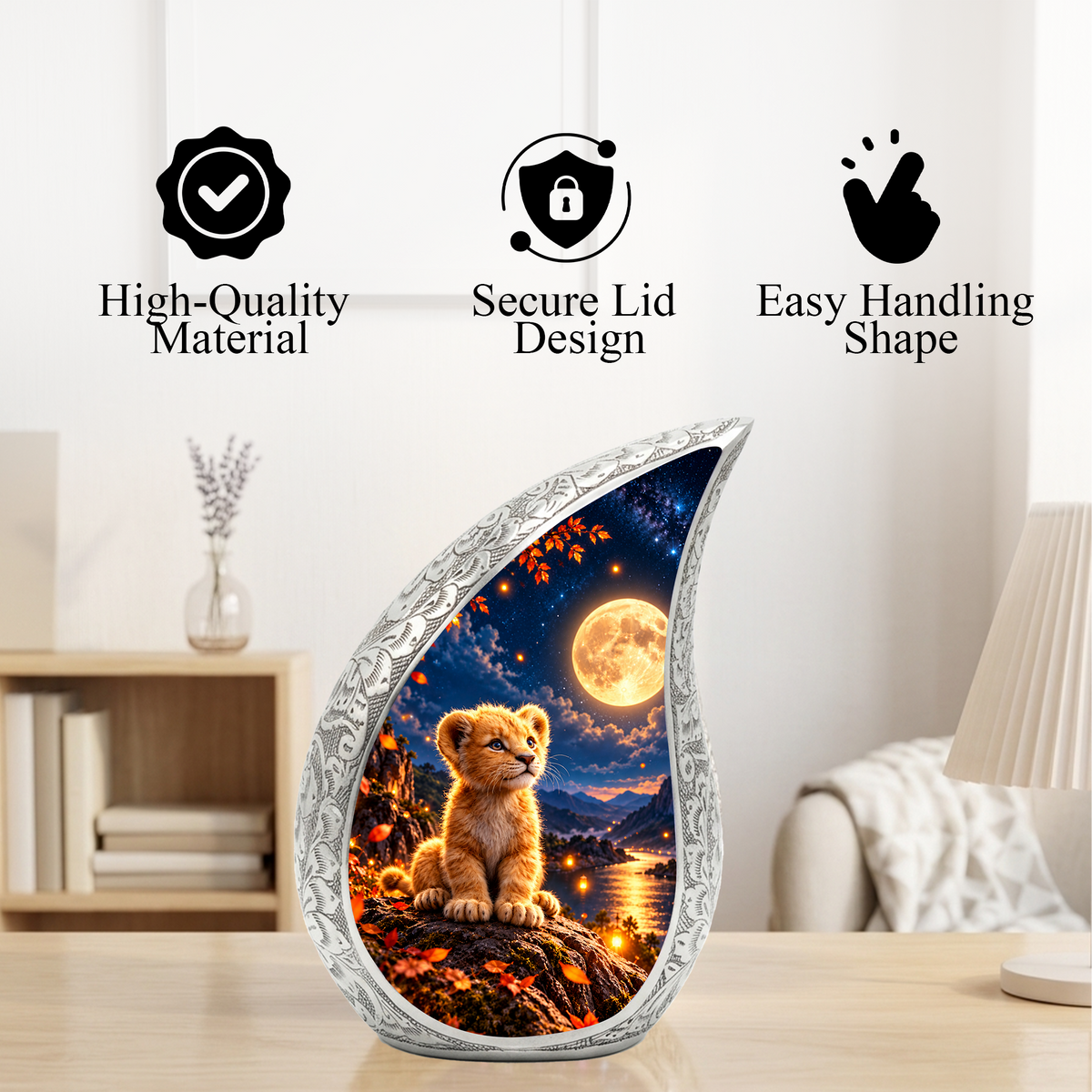 Kitten Urn for Ashes, Cat Cremation Urn with Moonlit Artwork for human Ashes