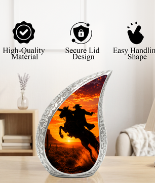 Western Cowboy Urn for Ashes, Cowboy Cremation Urn, Adult Funeral Urn for Human Ashes
