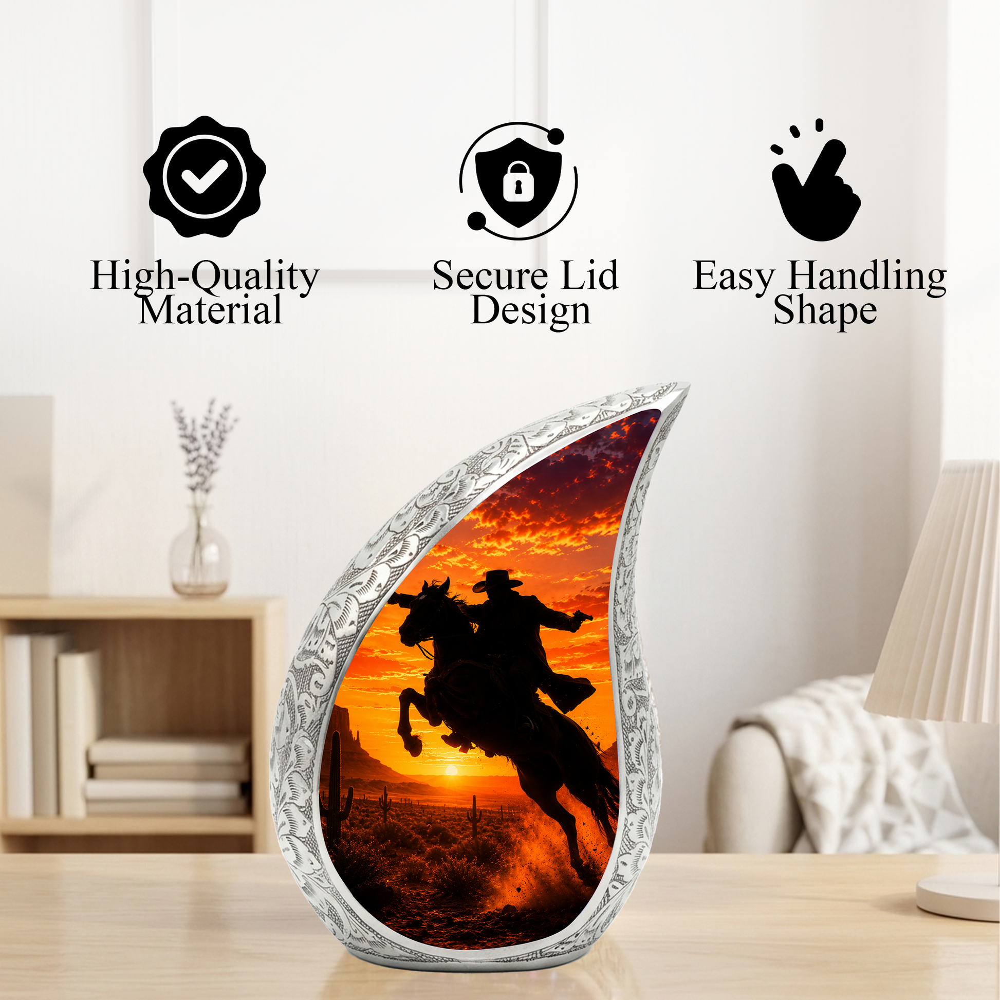 Western Cowboy Urn for Ashes, Cowboy Cremation Urn, Adult Funeral Urn for Human Ashes