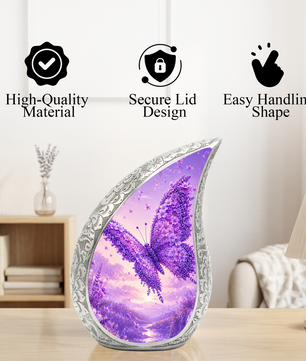 Butterfly Urn for Human Ashes | Purple Floral Adult Cremation Urn | Beautiful Butterfly Memorial Urn for Ashes
