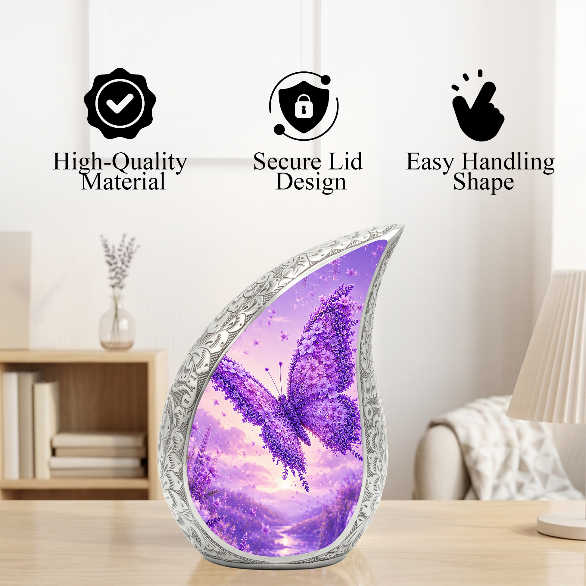 Butterfly Urn for Human Ashes | Purple Floral Adult Cremation Urn | Beautiful Butterfly Memorial Urn for Ashes