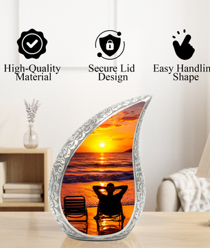 Beach Sunset Urn for Human Ashes | Wooden Ocean Sunset Cremation Urn | Beach Memorial Urn