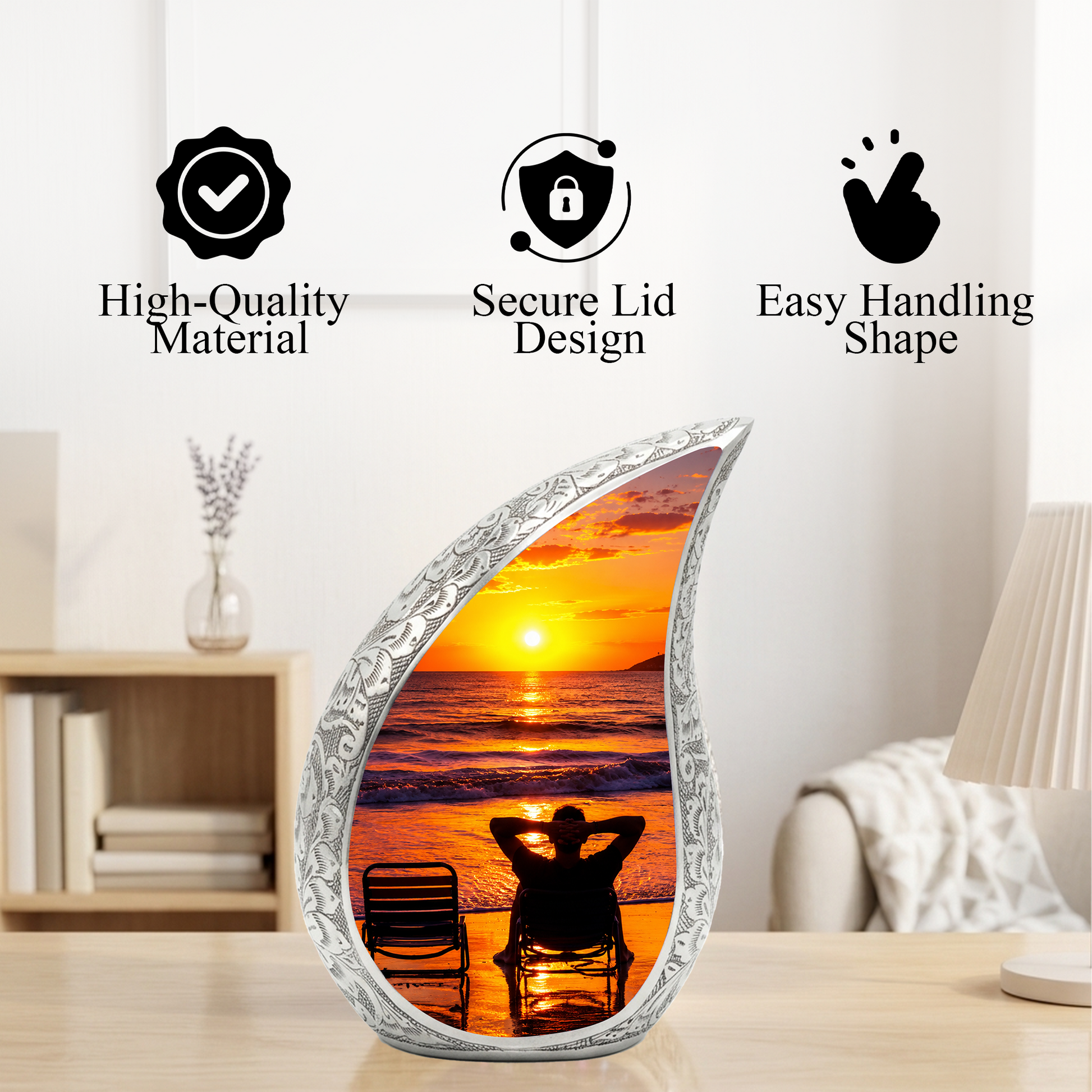 Beach Sunset Urn for Human Ashes | Wooden Ocean Sunset Cremation Urn | Beach Memorial Urn
