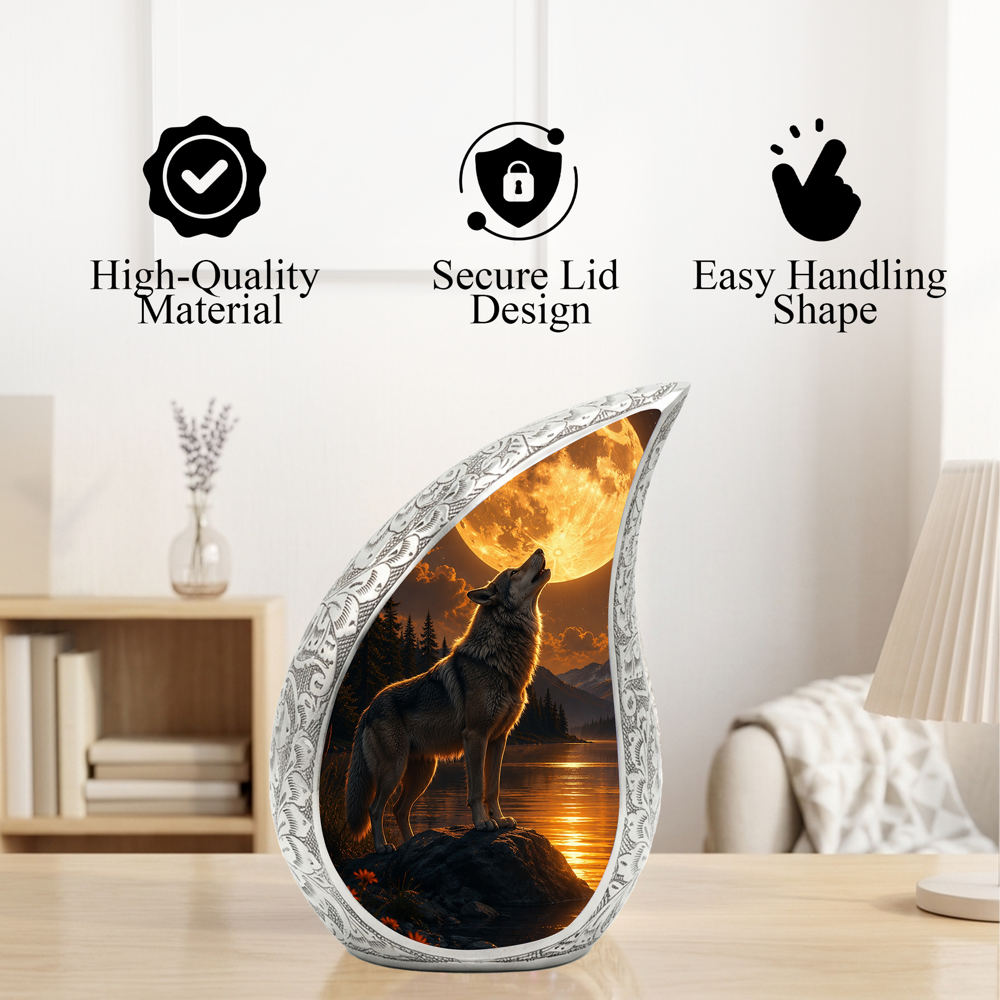 Wolf Adult Urn for Human Ashes – Moonlight Adult Cremation Urn