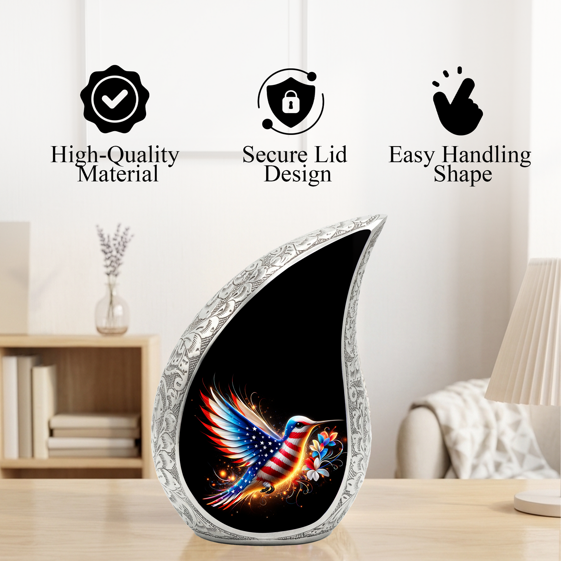 Patriotic Hummingbird Urn for Mom | Adult Cremation Urn for Ashes