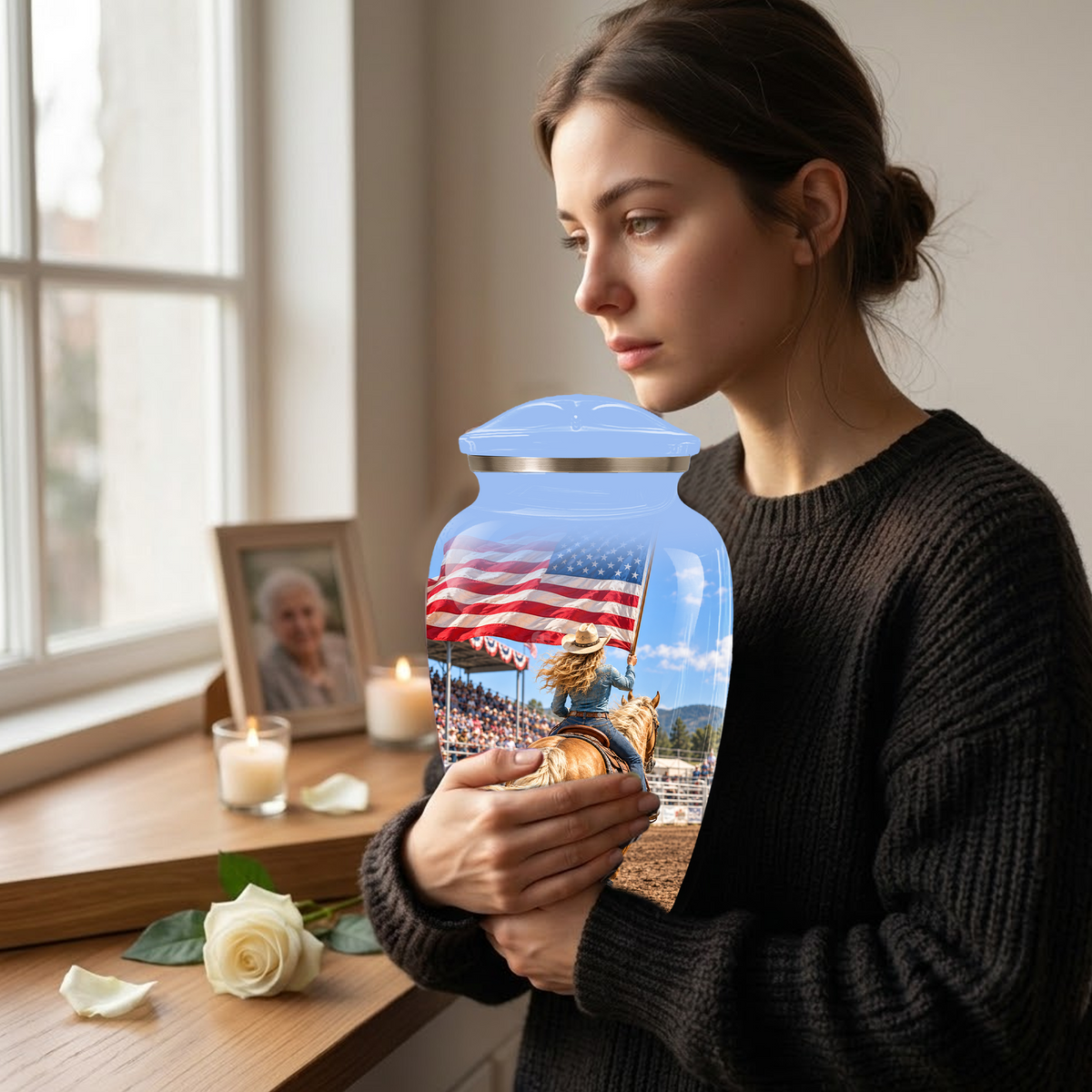 American Flag Cremation Urn – Personalized Cowgirl & Western Memorial Urn for Ashes
