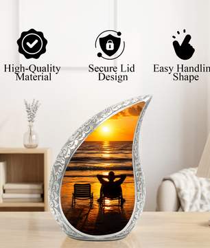 Beach Sunset Urn for Human Ashes | Ocean Sunset Cremation Urn & Beach Themed Memorial Urn