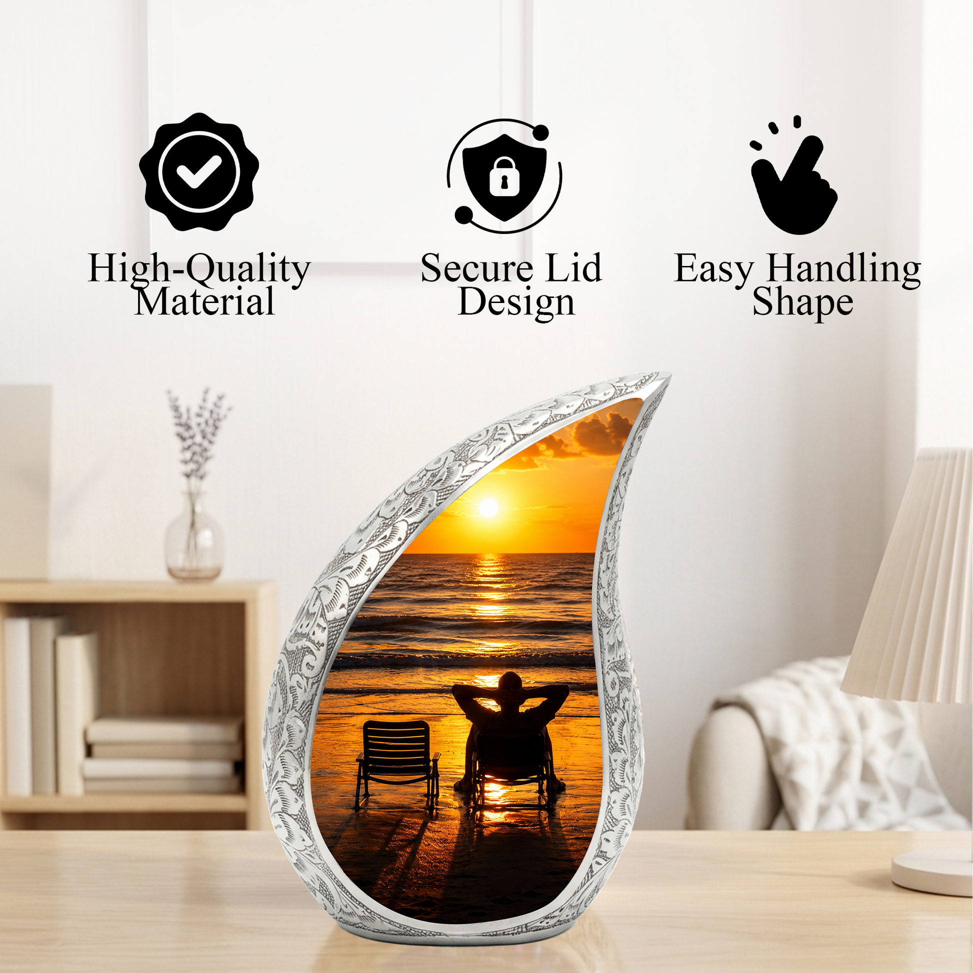 Beach Sunset Urn for Human Ashes | Ocean Sunset Cremation Urn & Beach Themed Memorial Urn