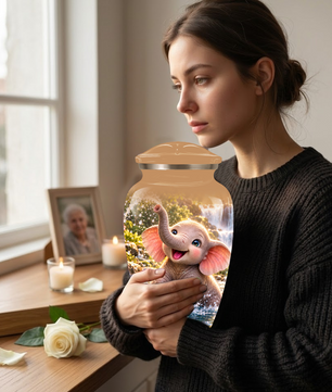 Cute Elephant Cremation Urn for Ashes | Personalized Elephant Memorial Urn | Baby Elephant Urn