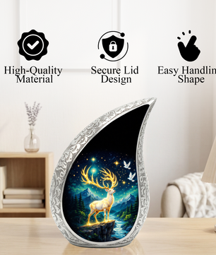 Golden Reindeer Night Landscape Cremation Urn for Adult Ashes