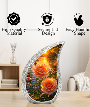 Pink Rose Sunset Adult Urn for Human Ashes – Beautiful Memorial Urn for Mom