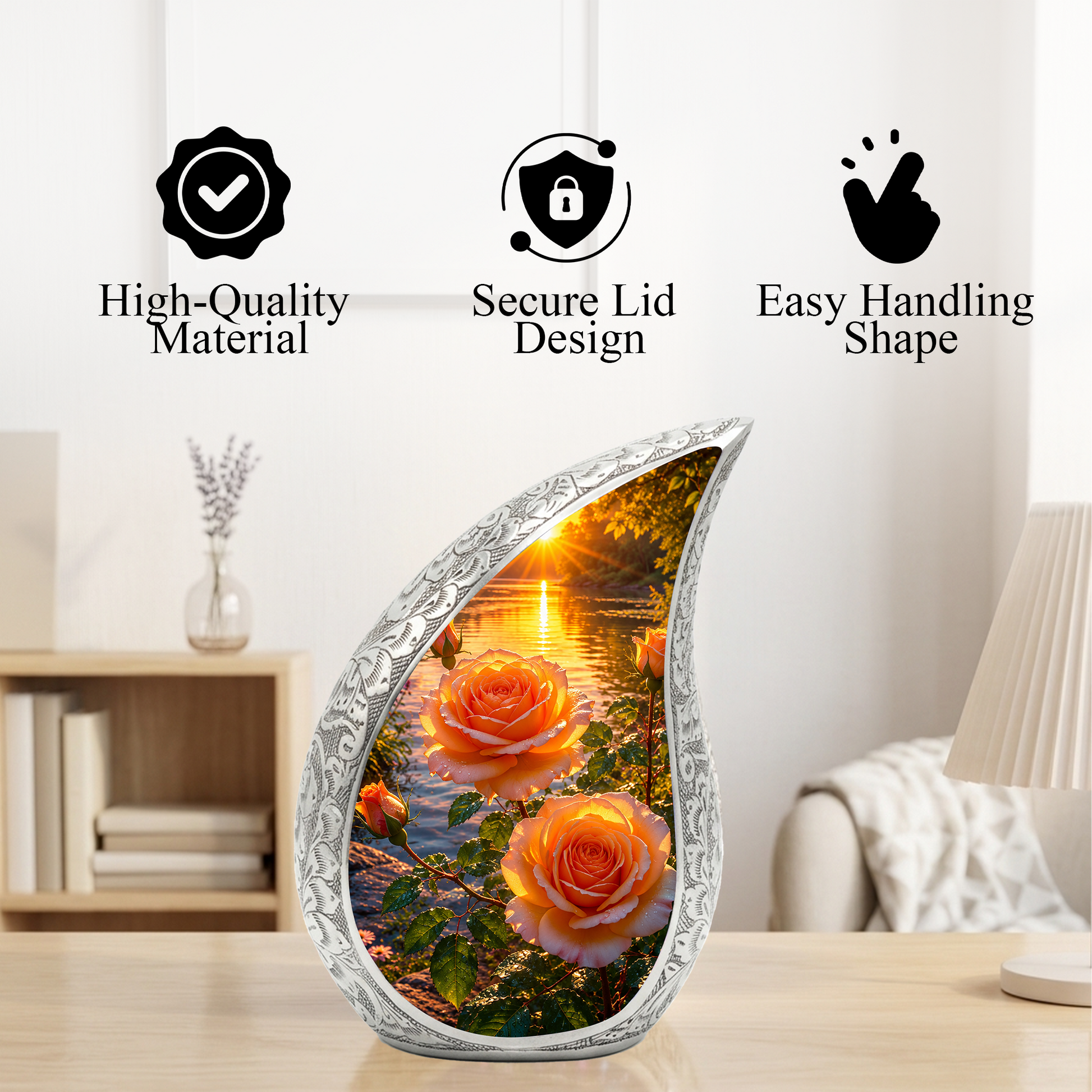 Pink Rose Sunset Adult Urn for Human Ashes – Beautiful Memorial Urn for Mom