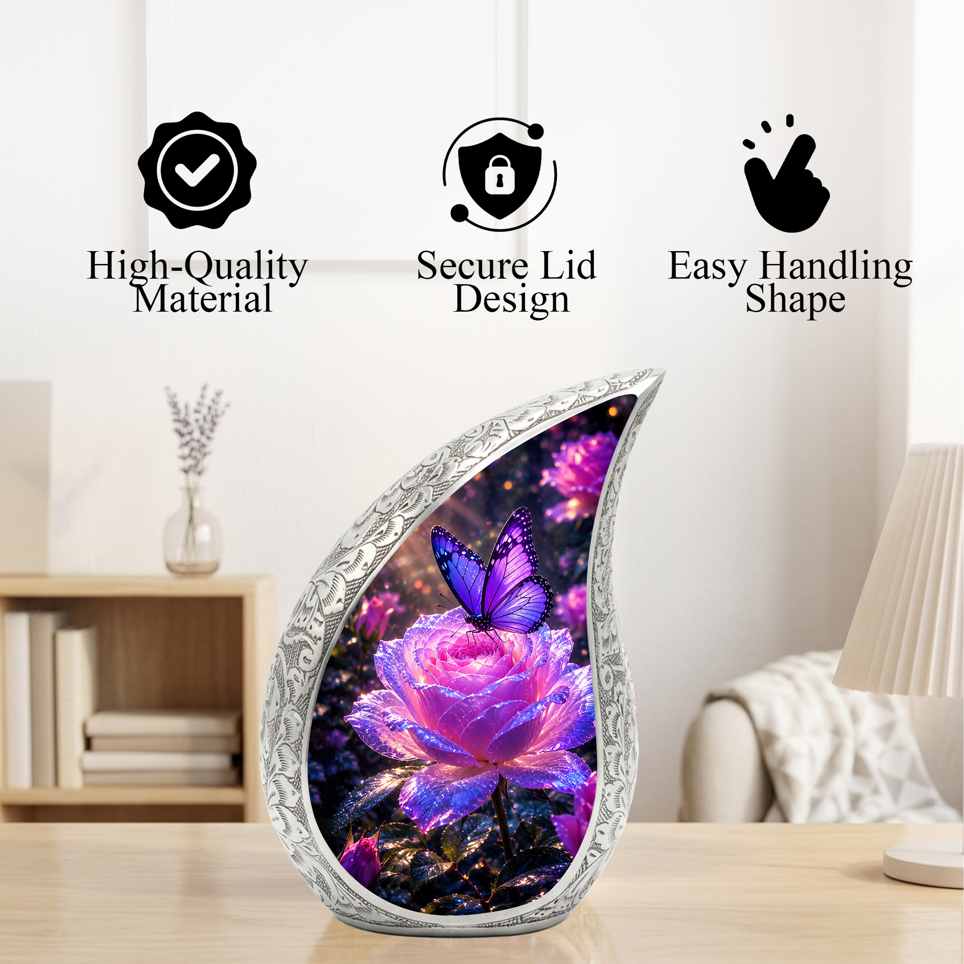 Flower Urn for Mom and Women – Blue Velvet Butterfly Keepsake Cremation Urn for Mom,
