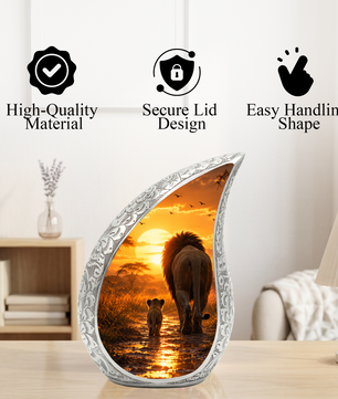 Lion Sunset Adult Urn for Ashes | Premium Adult Cremation Urn for Human Ashes Memorial
