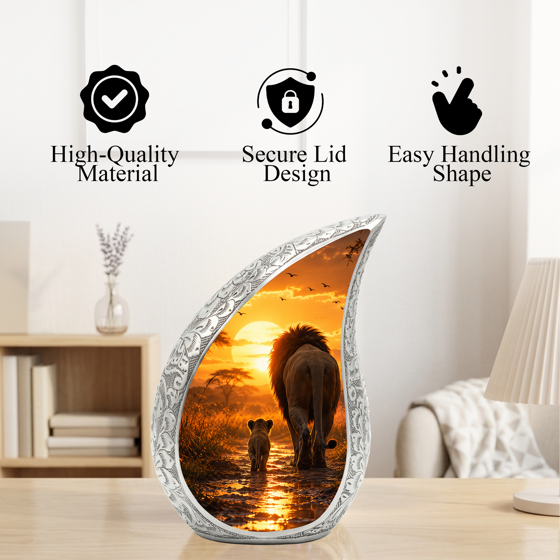 Lion Sunset Adult Urn for Ashes | Premium Adult Cremation Urn for Human Ashes Memorial