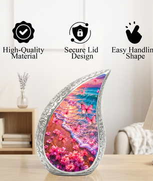 Pink Butterfly Beach Ocean Urn for Human Ashes | Butterfly Cremation Urn for Mom,