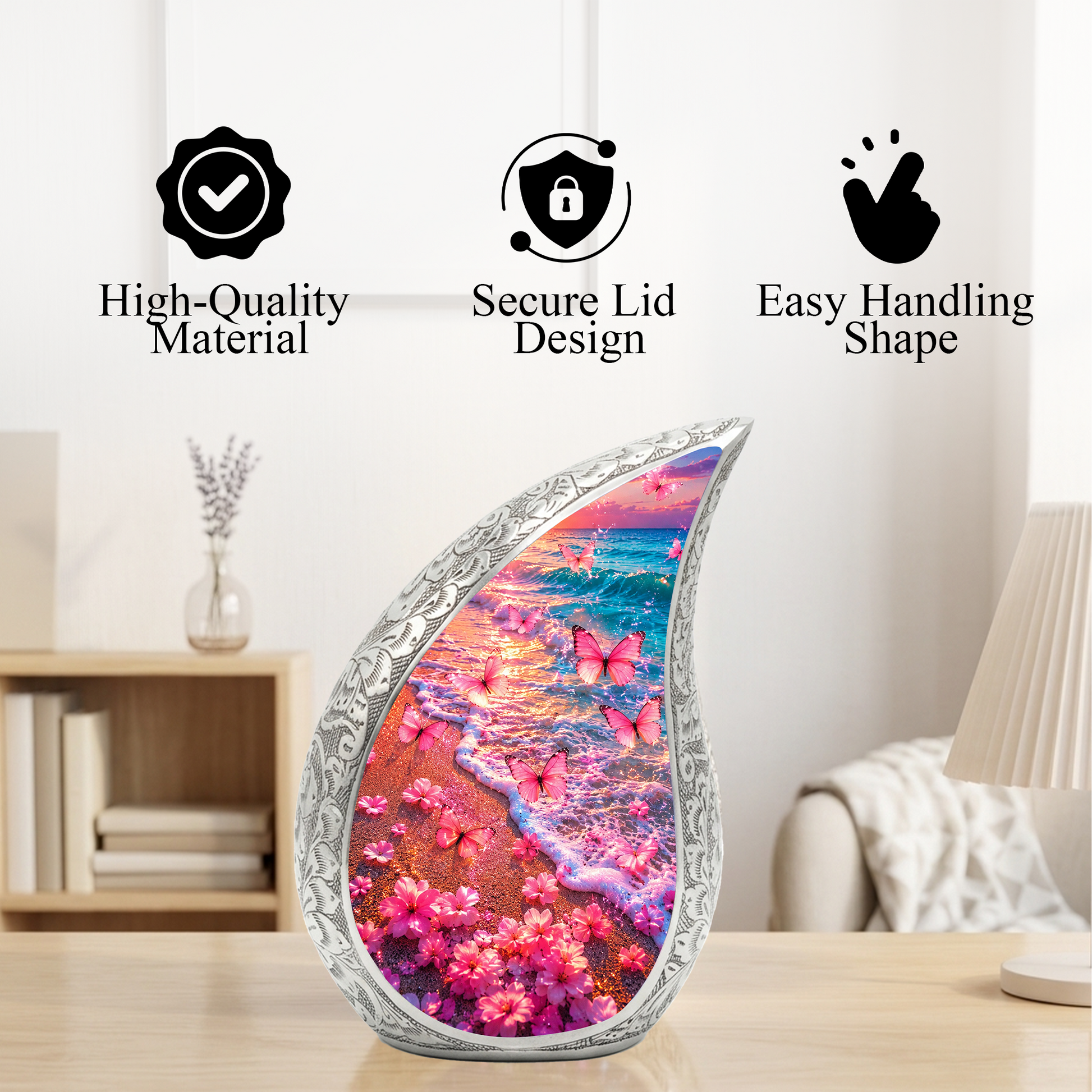 Pink Butterfly Beach Ocean Urn for Human Ashes | Butterfly Cremation Urn for Mom,