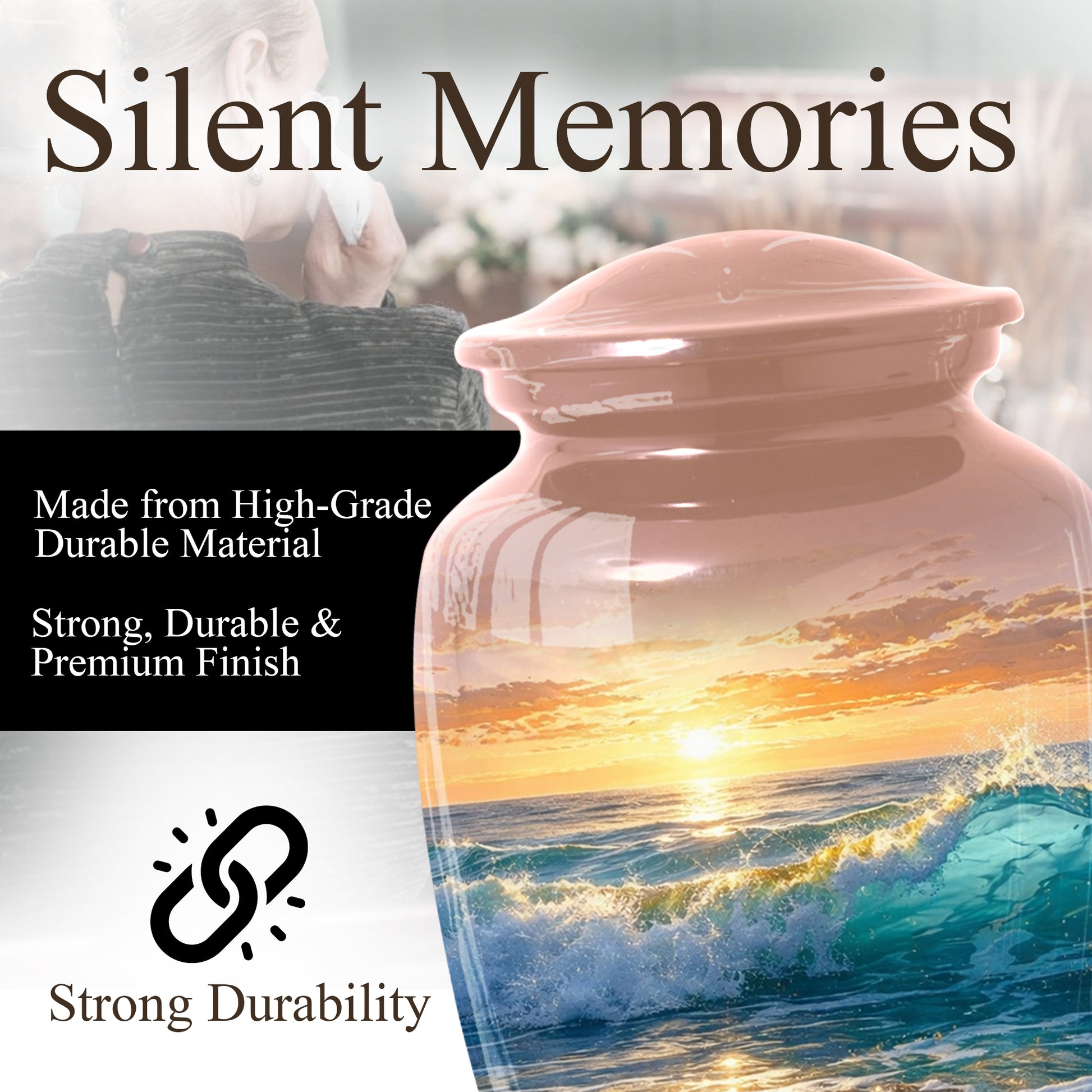 Ocean Sunset Urn for Mom | Beach Cremation  Large Urn for Women | Adult Female Memorial Urn