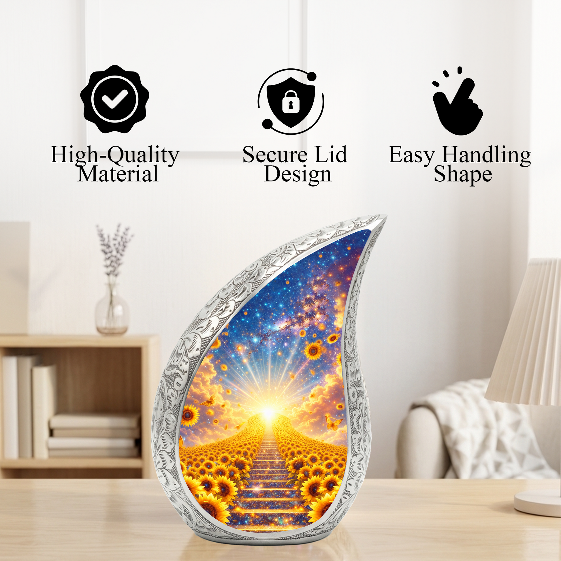 Sunflower Heaven Adult Urn for Human Ashes – Premium Sunflower Cremation Urn