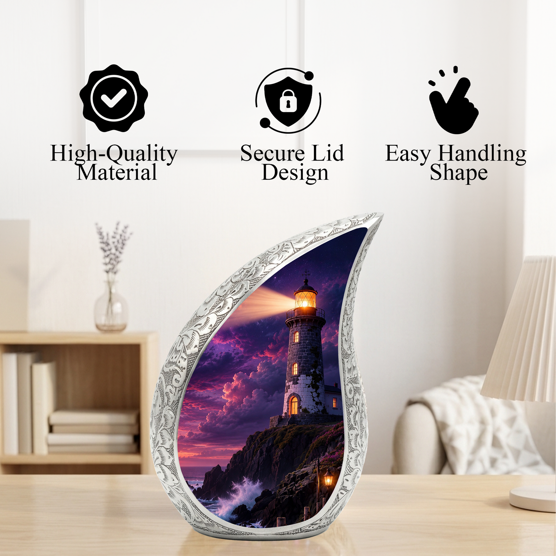 Lighthouse Storm Urn for Human Ashes | Adult Cremation Urn for Men & Women