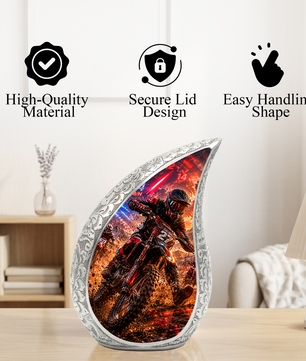 Motorcycle Rider Urn for Dad | Motocross Cremation Urn for Men & Adult Male Ashes