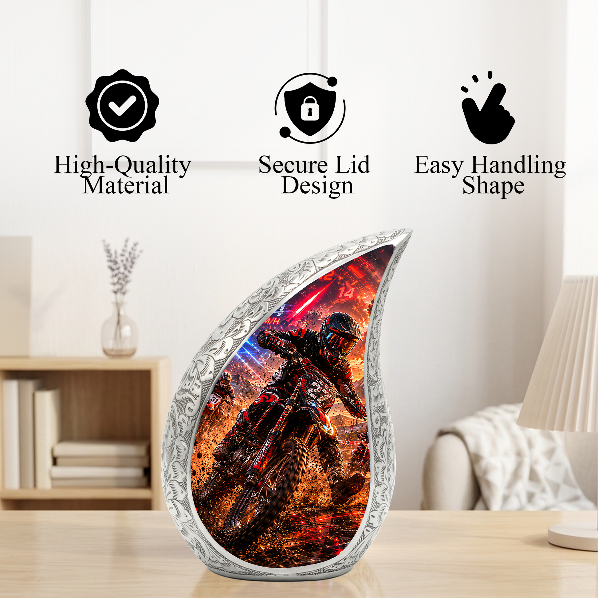 Motorcycle Rider Urn for Dad | Motocross Cremation Urn for Men & Adult Male Ashes