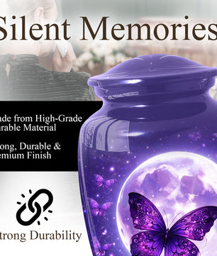 Purple Moon Butterfly Large  Urn for Mom | Butterfly Cremation Urn for Ashes