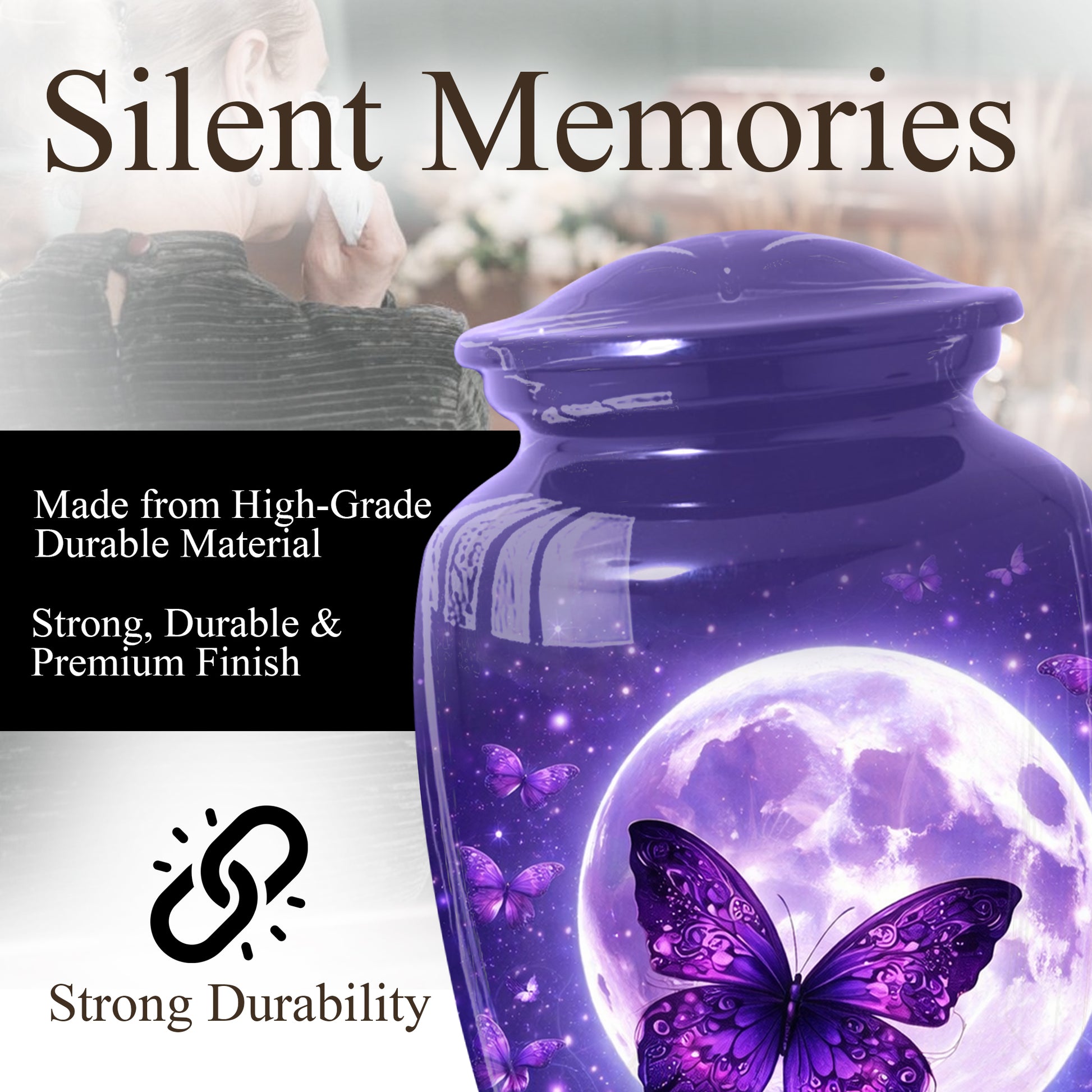 Purple Moon Butterfly Large  Urn for Mom | Butterfly Cremation Urn for Ashes