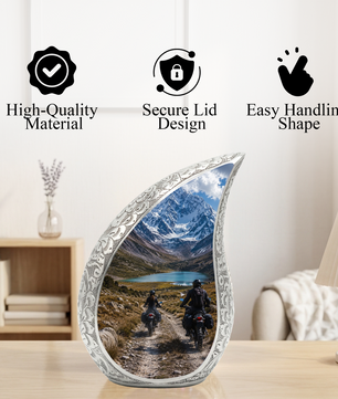 Motorcycle Rider Cremation Urn for Dad – Adventure Tribute Urn for Adult Male Ashes