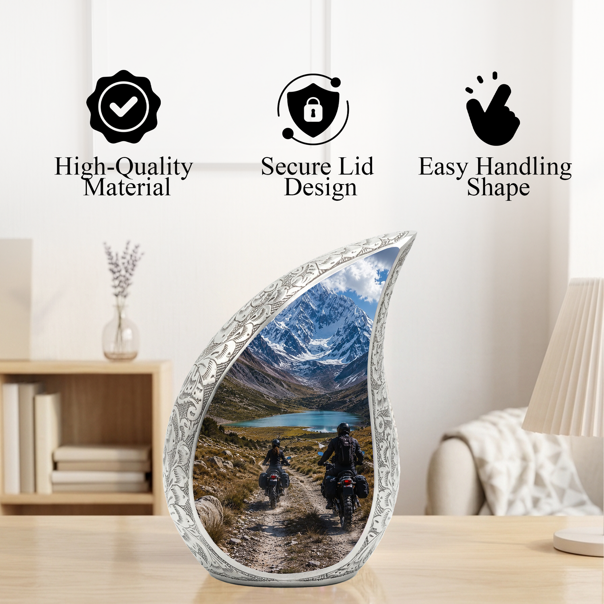 Motorcycle Rider Cremation Urn for Dad – Adventure Tribute Urn for Adult Male Ashes