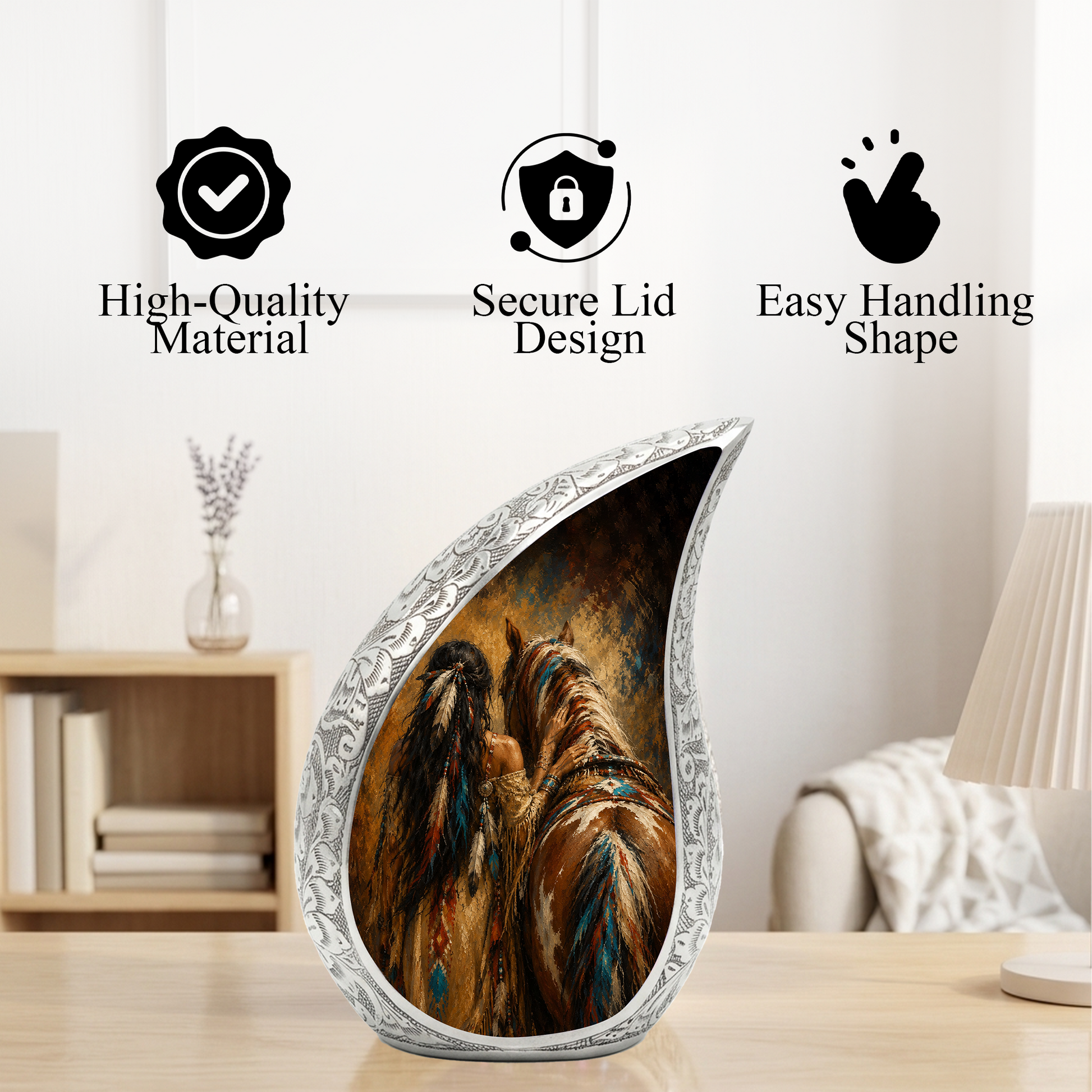 Native American Horse Memorial Urn for Mom, Beautiful Cremation Urn for Women