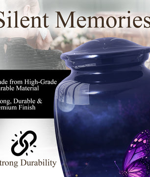 Purple Butterfly Urn for Mom on Lotus Flower | Butterfly Cremation Large Urn for Ashes