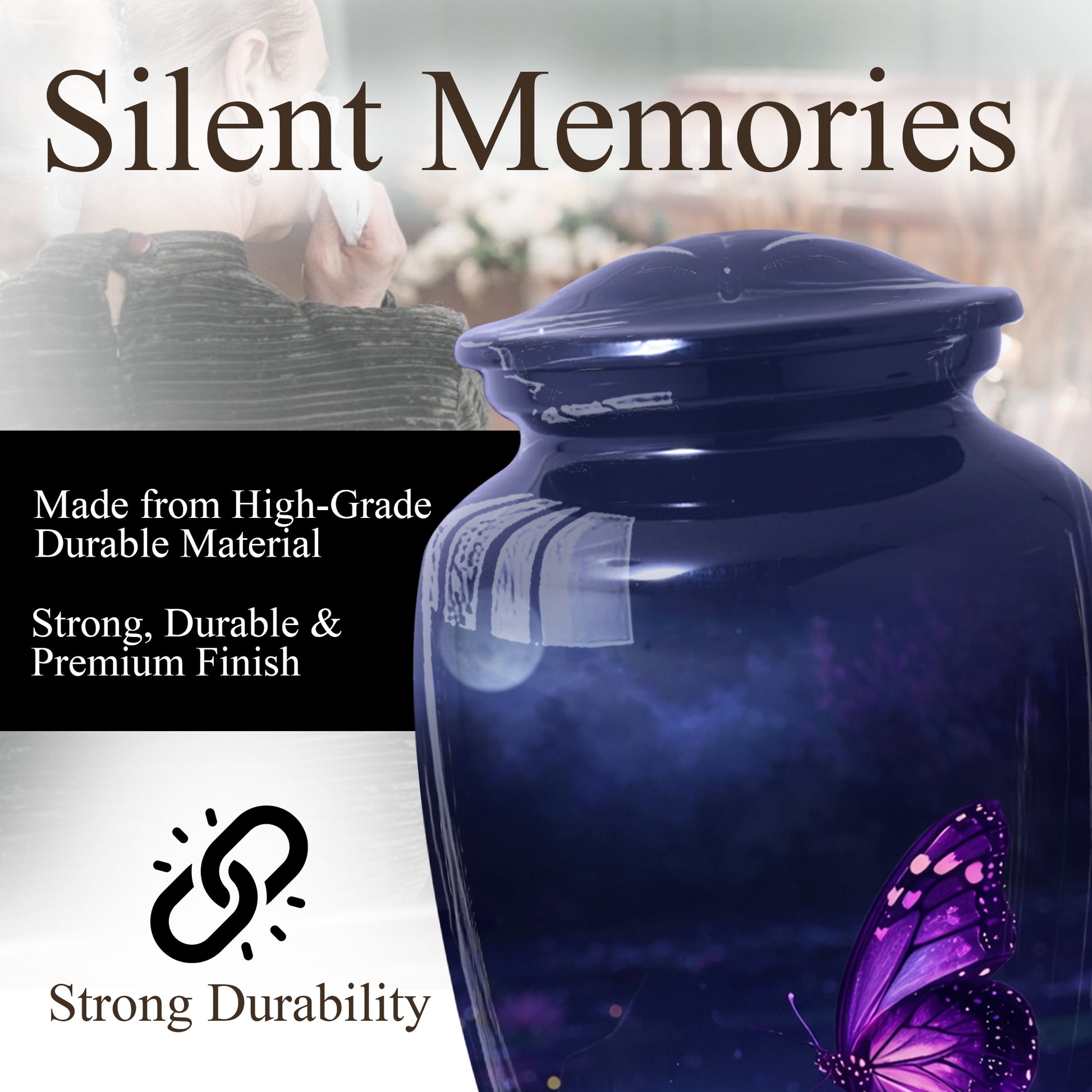 Purple Butterfly Urn for Mom on Lotus Flower | Butterfly Cremation Large Urn for Ashes