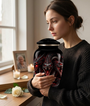 Three-Headed Dragon Cremation Urn – Black & Red Dragon Adult Memorial Urn for Ashes