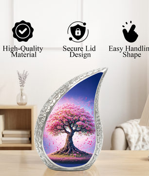 Tree of Life Personalized Cremation Urn – Teardrop Style Aluminum Memorial Urn, 10 Inch