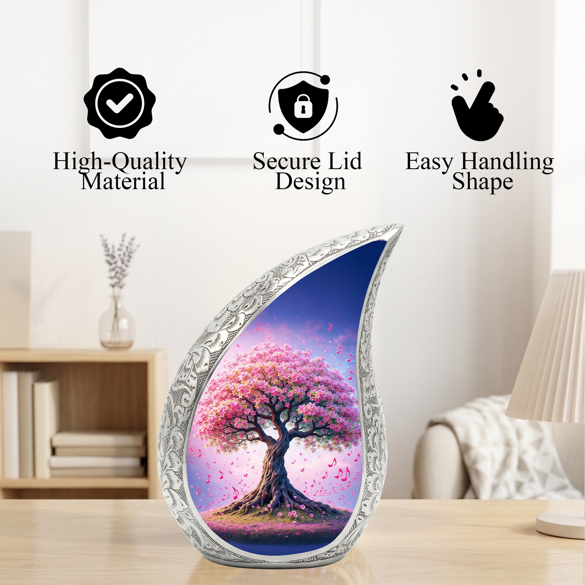 Tree of Life Personalized Cremation Urn – Teardrop Style Aluminum Memorial Urn, 10 Inch