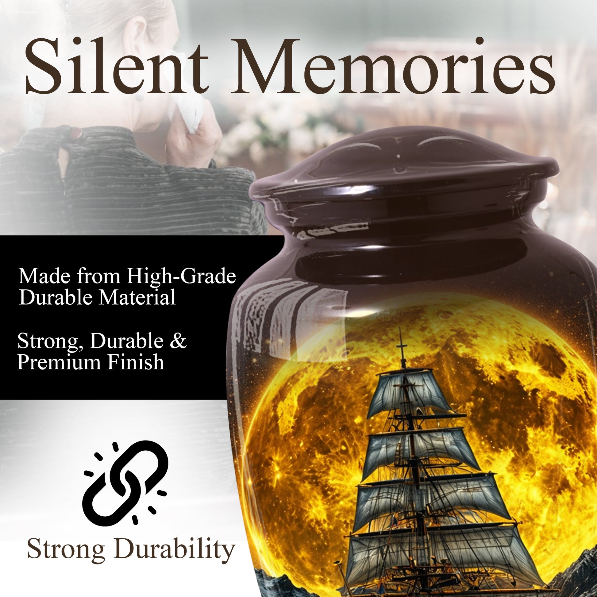 Memorial Urn for Dad, Sailing Ship Cremation  Large Urn for Ashes