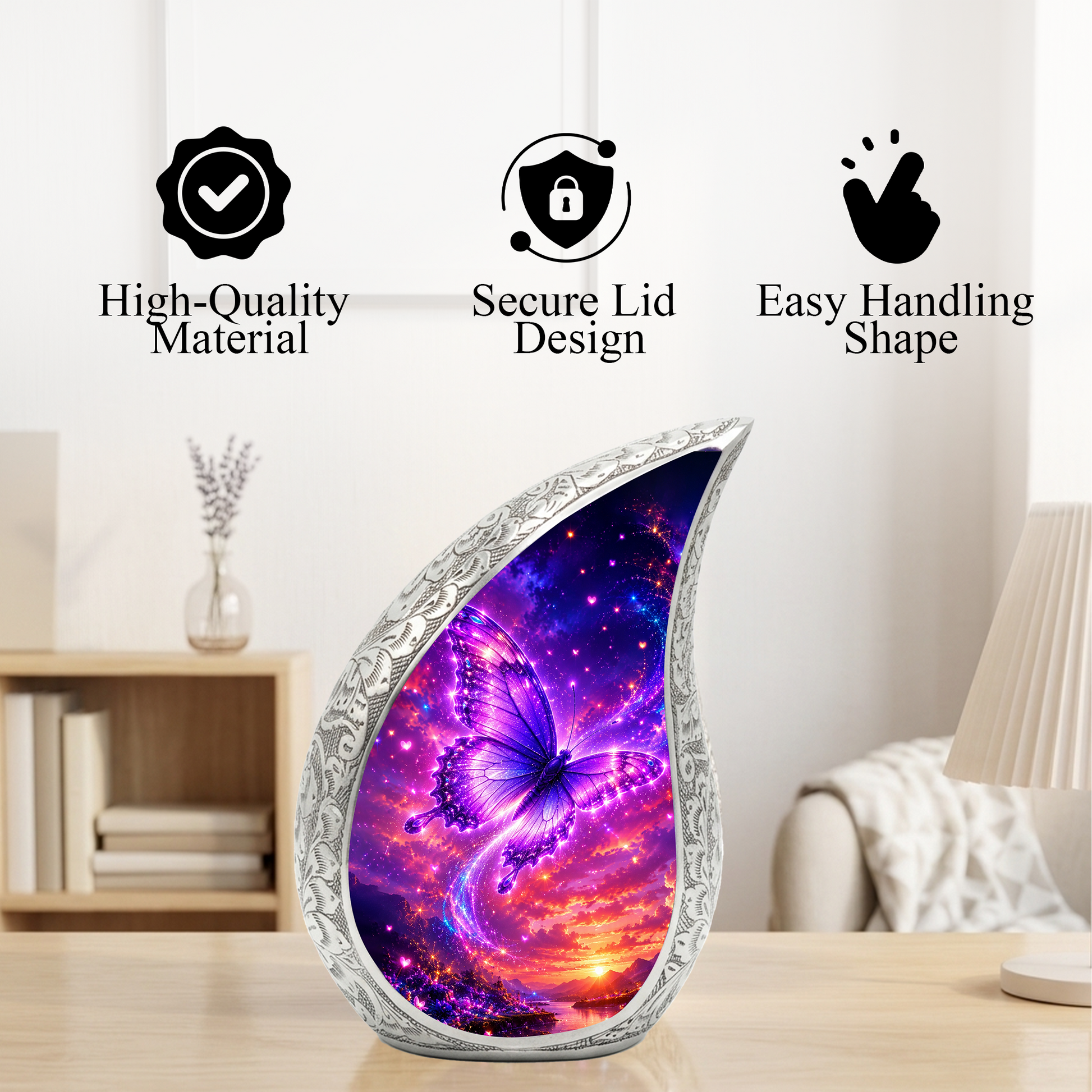 Purple Butterfly Sunset Urn for Human Ashes | Beautiful Butterfly Cremation Urn