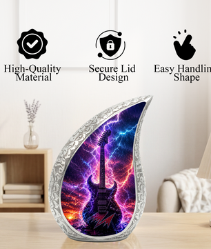 Thunder Guitar Urn for Human Ashes | Rock Music Adult Cremation Urn | Guitar Memorial Urn for Adult Ashes