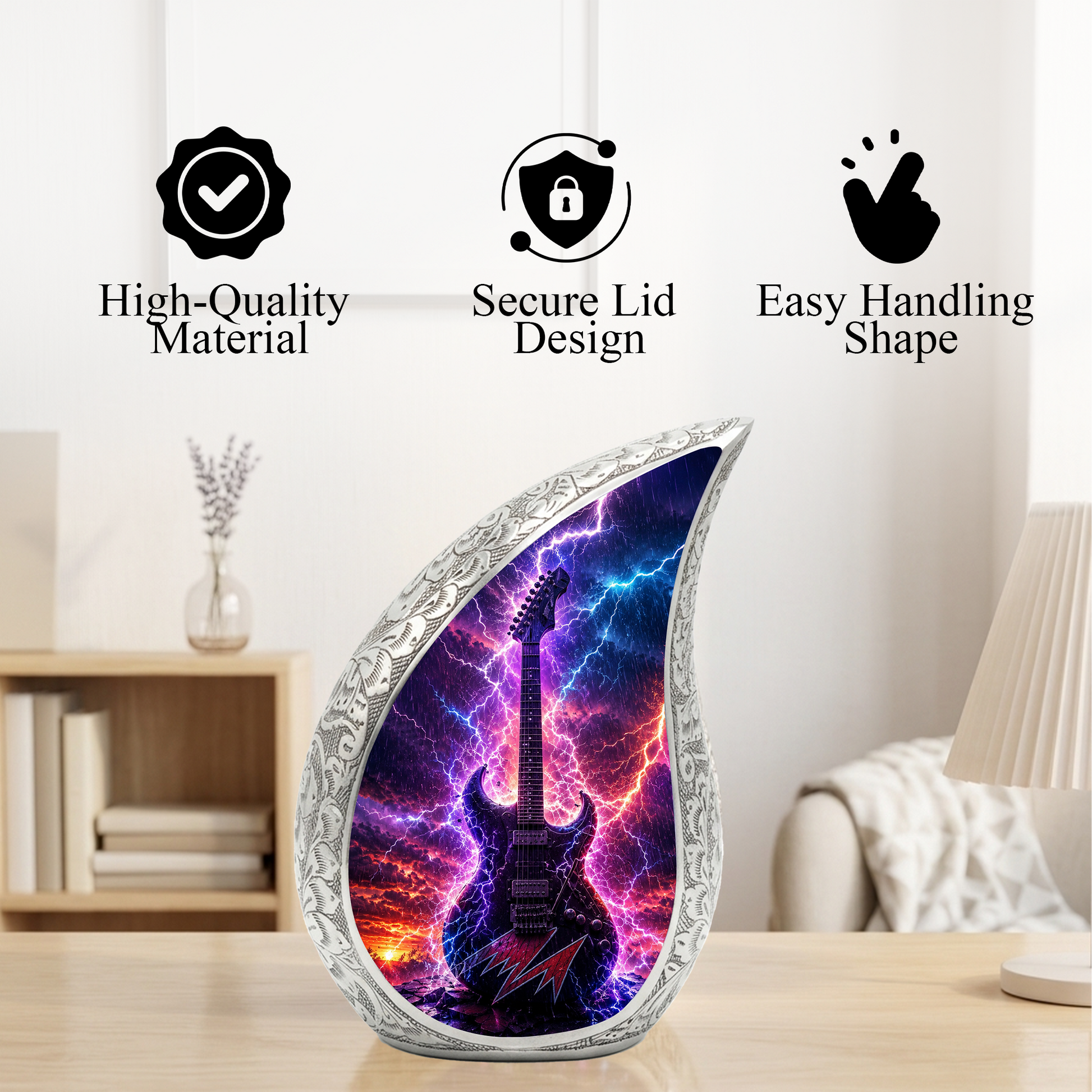 Thunder Guitar Urn for Human Ashes | Rock Music Adult Cremation Urn | Guitar Memorial Urn for Adult Ashes