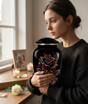Black Rose & Scorpion Cremation Urn – Gothic Adult Memorial Urn for Ashes