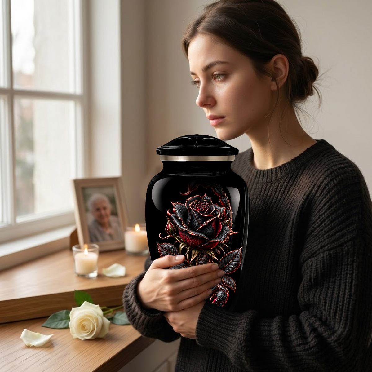 Black Rose & Scorpion Cremation Urn – Gothic Adult Memorial Urn for Ashes