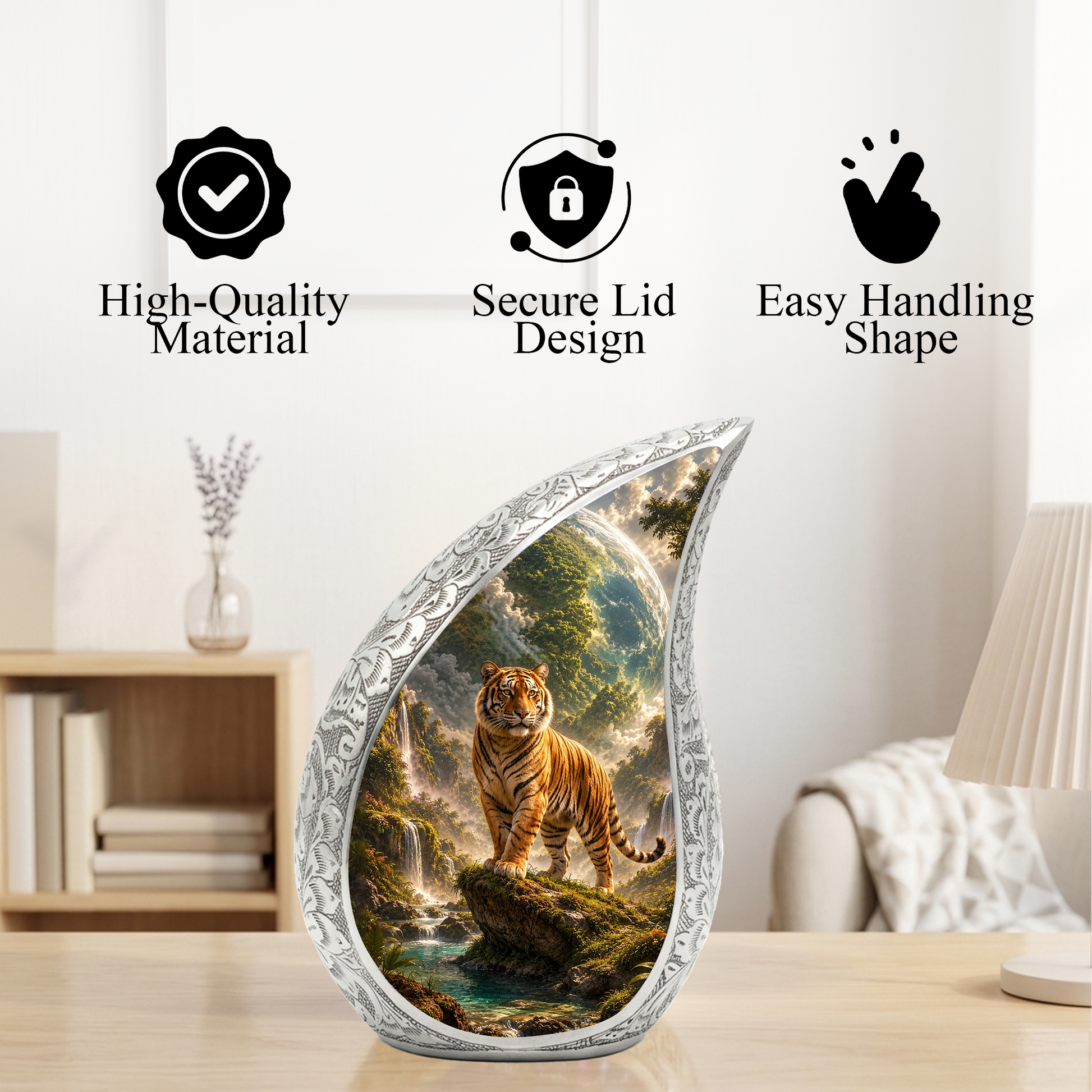 Tiger Urn for Human Ashes | Powerful Tiger Adult Cremation Urn | Wildlife Memorial Urn for Adult Ashes