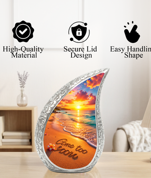 Beach Sunset Adult Cremation Urn for Mom – Personalized Memorial Urn for Human Ashes | Ocean Funeral Urn for Women