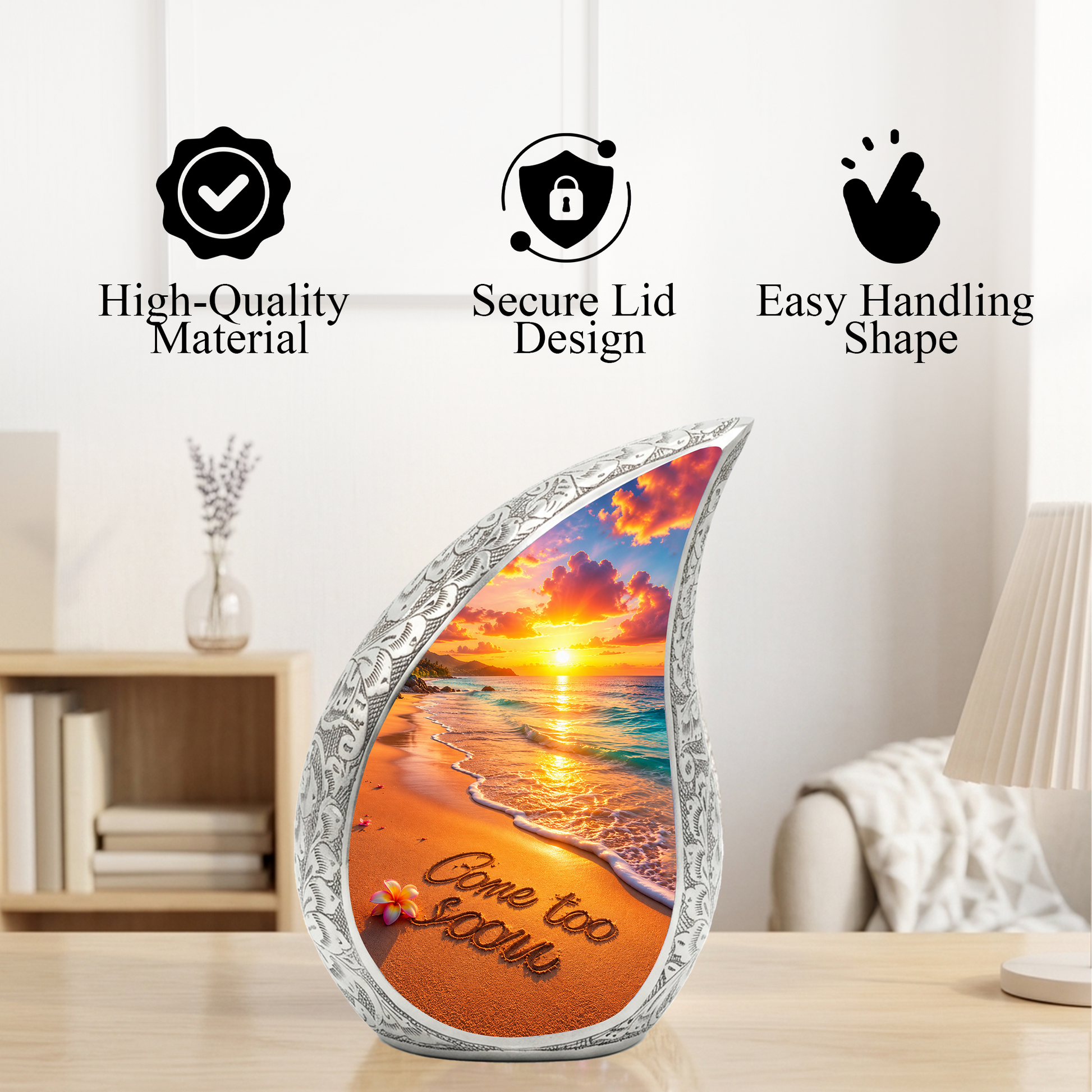 Beach Sunset Adult Cremation Urn for Mom – Personalized Memorial Urn for Human Ashes | Ocean Funeral Urn for Women