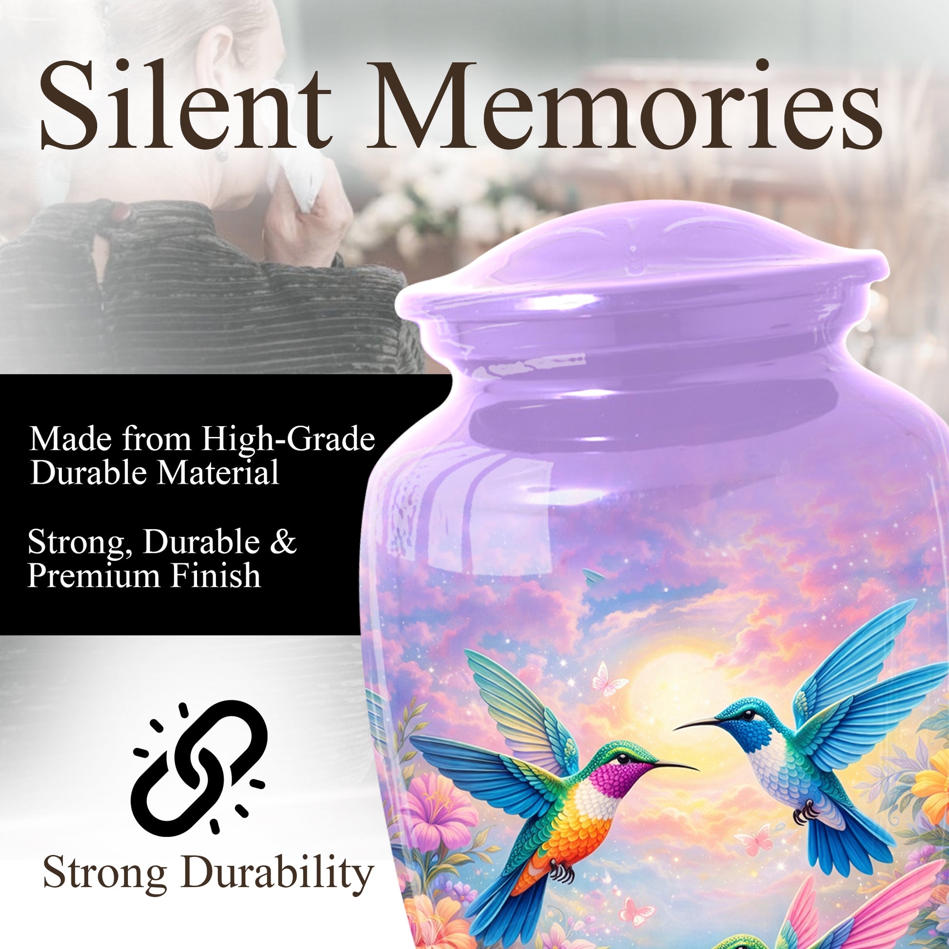 Hummingbird Urn for Mom – Floral Memorial Large Urn for Ashes | Adult Female Cremation Urn