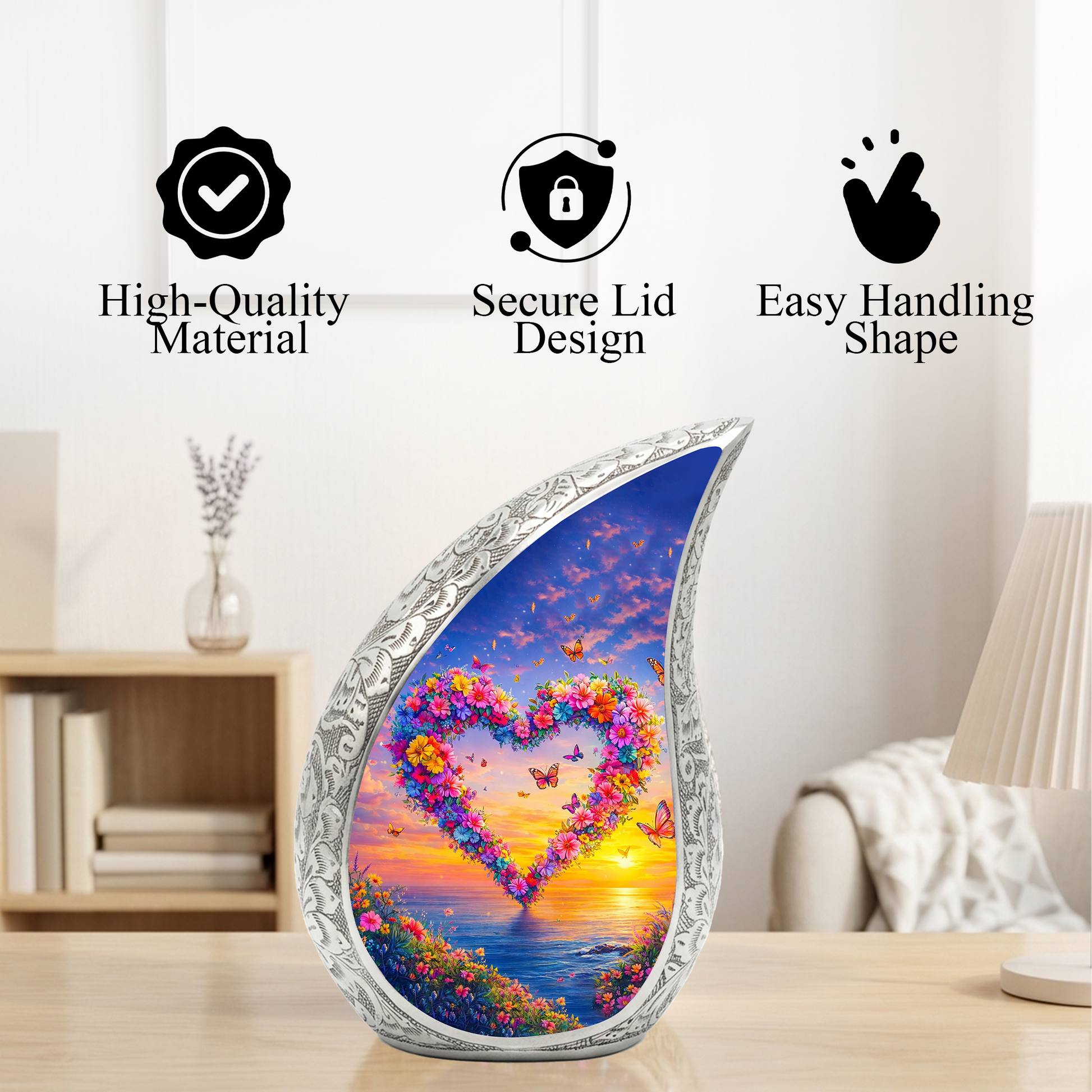 Ocean Heart Butterfly Adult Urn for Human Ashes – Premium Ocean Heart Cremation Urn