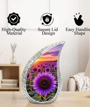 Purple Sunflower Urn for Mom | Beautiful Floral Cremation Urn for Women & Human Ashes