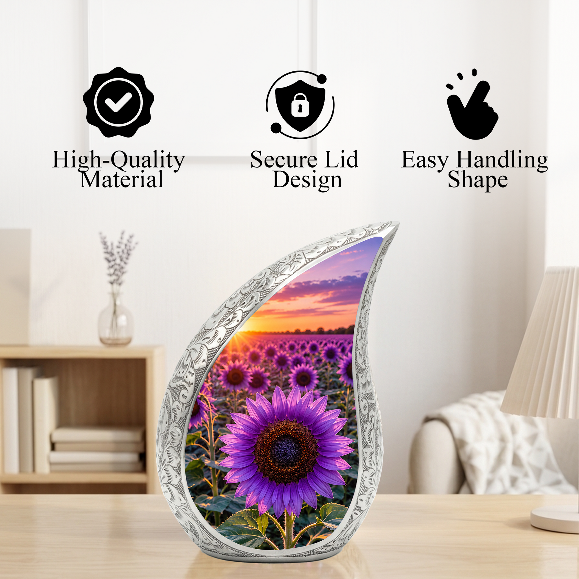 Purple Sunflower Urn for Mom | Beautiful Floral Cremation Urn for Women & Human Ashes